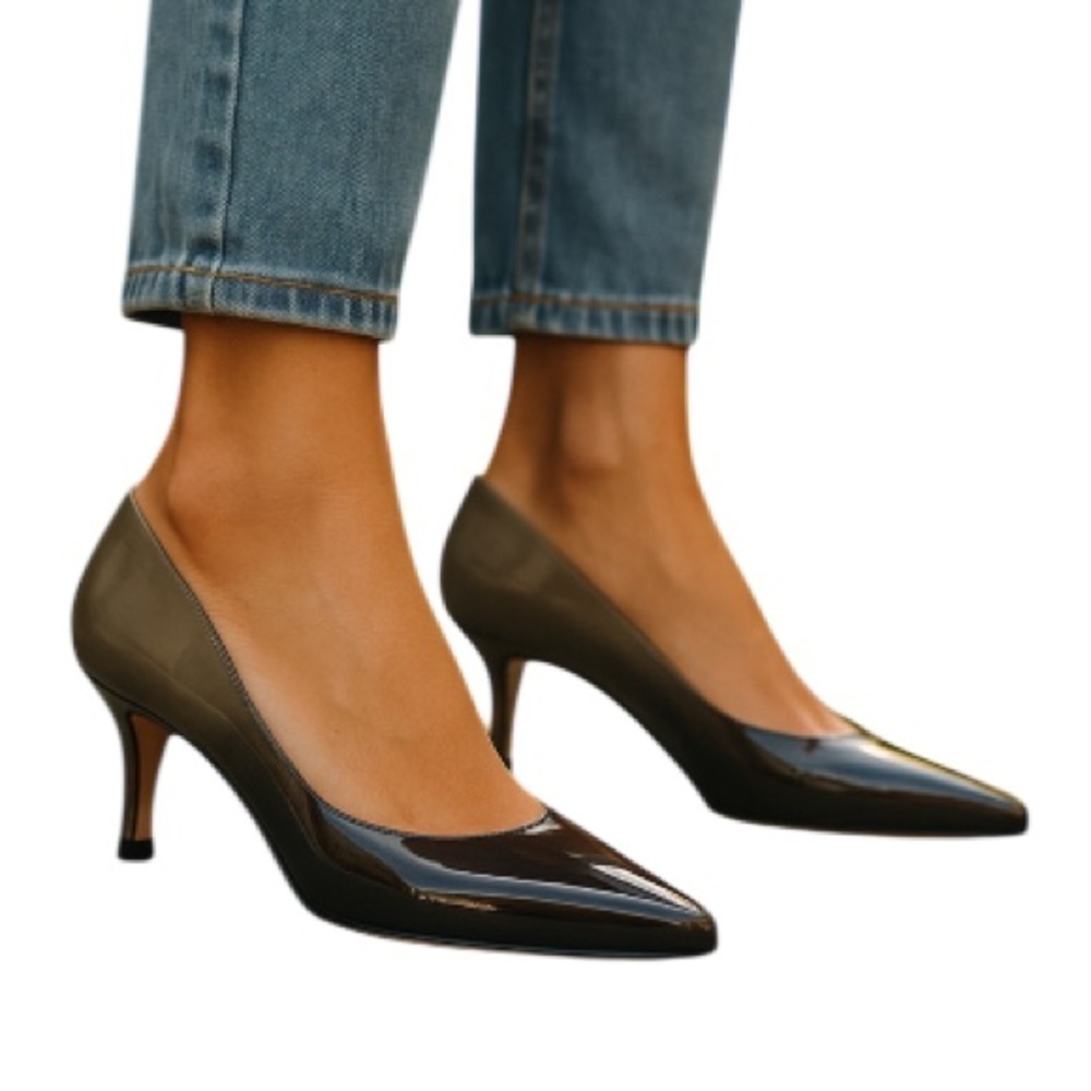 ROBERTO CAPUCCI Ombré Pointed Toe Pump Heels Fern Sage Green Patent Leather 10